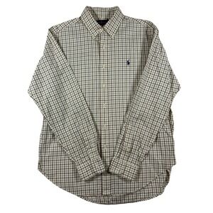 Ralph Lauren Classic Fit Tan Tattersall Check Button Down Shirt Mens Large